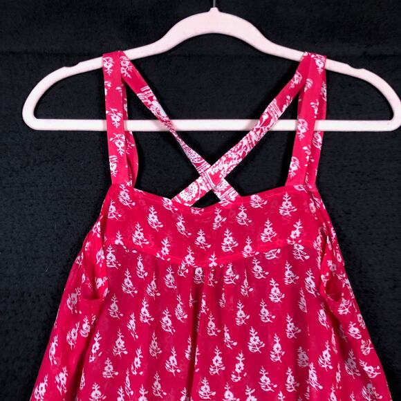 Express Womens Blouse Pink White Floral Scoop Neck Sleeveless Tank Large - Picture 11 of 12